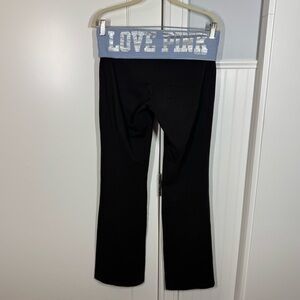 Y2K Victoria Secret Pink Foldover Flare Yoga Pants Size Medium Bling Blue Stripe